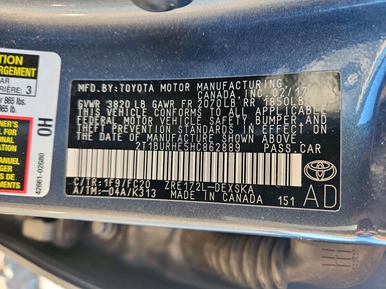 2017 TOYOTA COROLLA