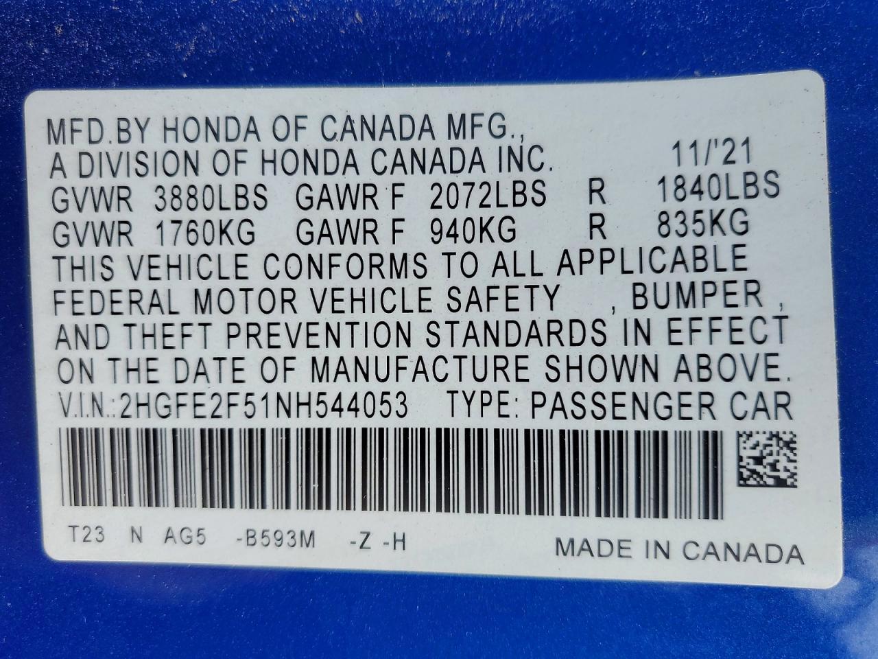 2022 HONDA CIVIC