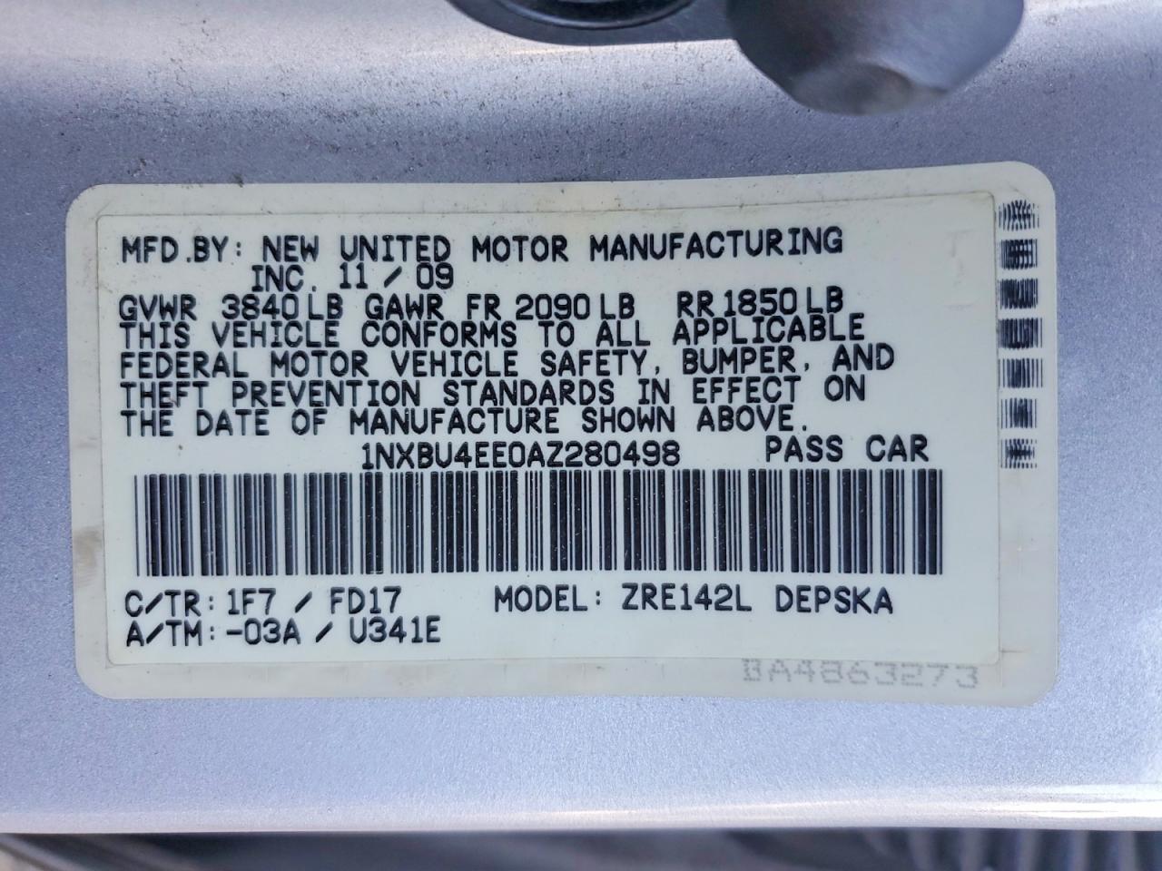 2010 TOYOTA COROLLA