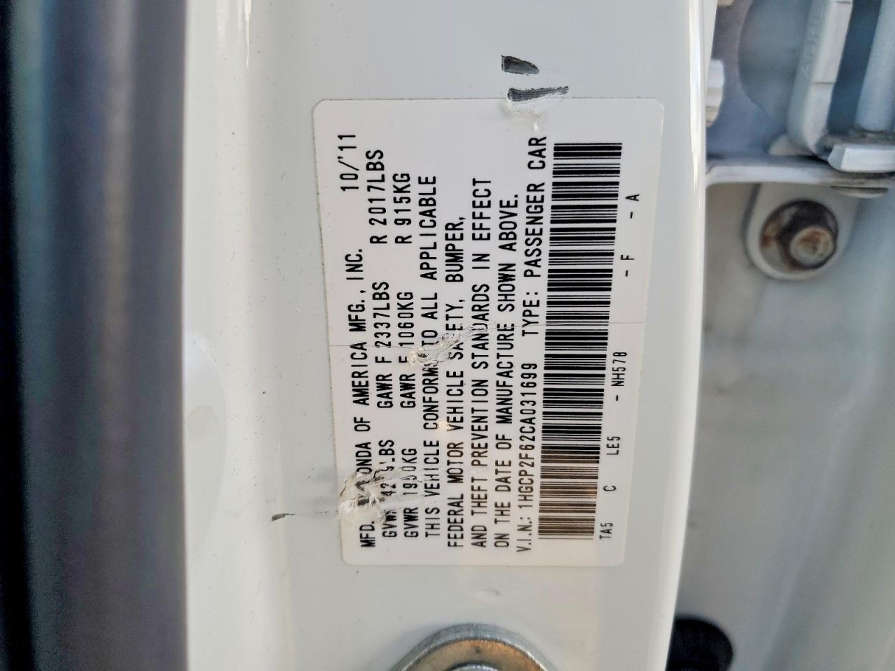 2012 HONDA ACCORD