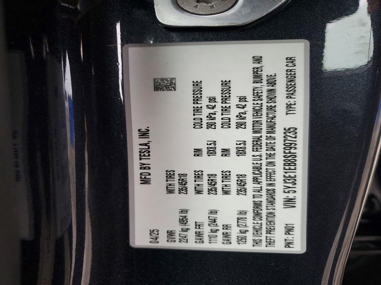 2025 TESLA MODEL 3