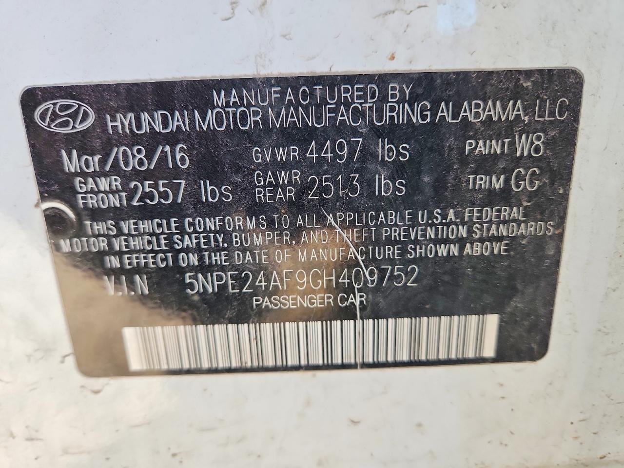 2016 HYUNDAI SONATA