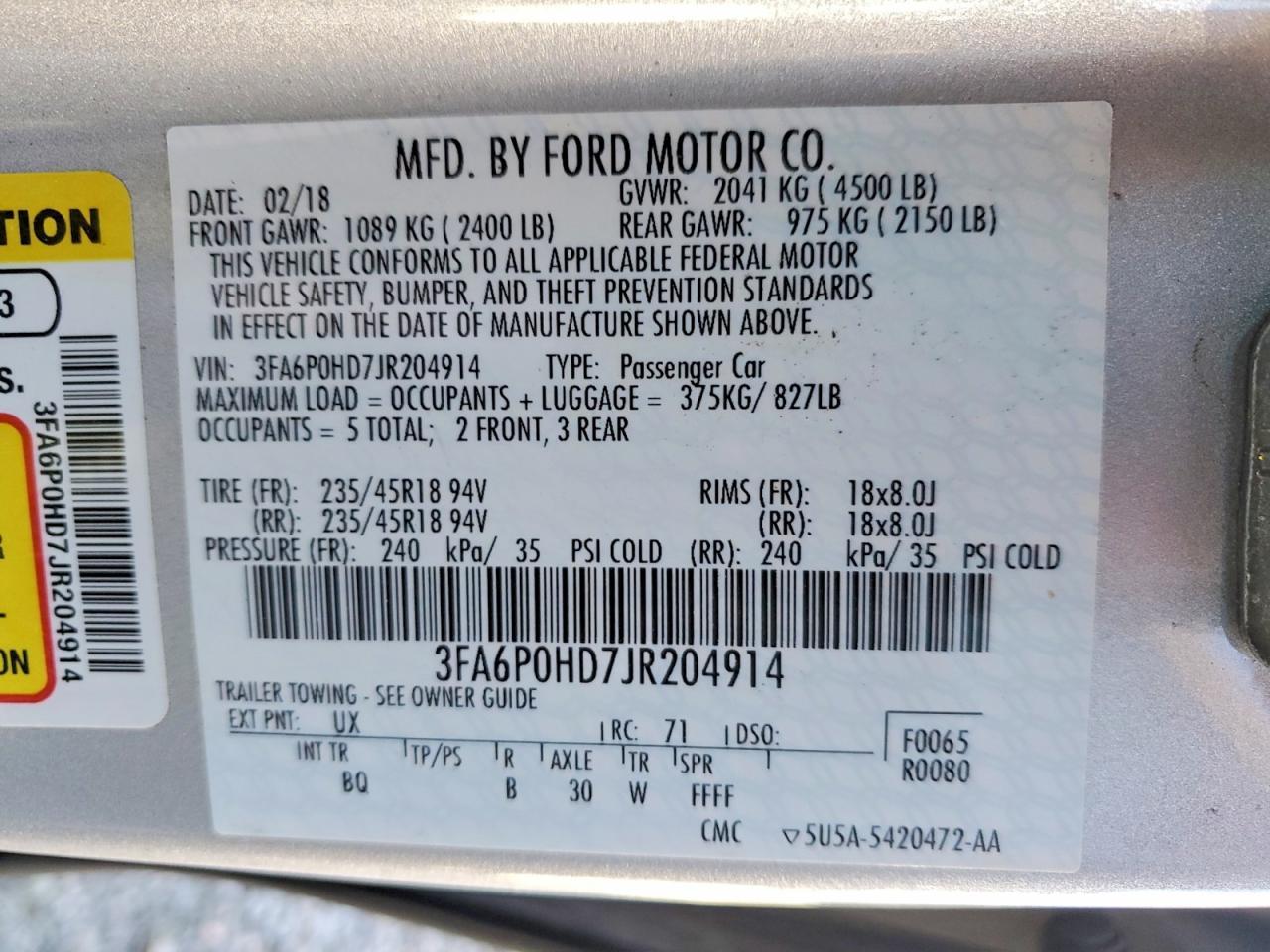 2018 FORD FUSION