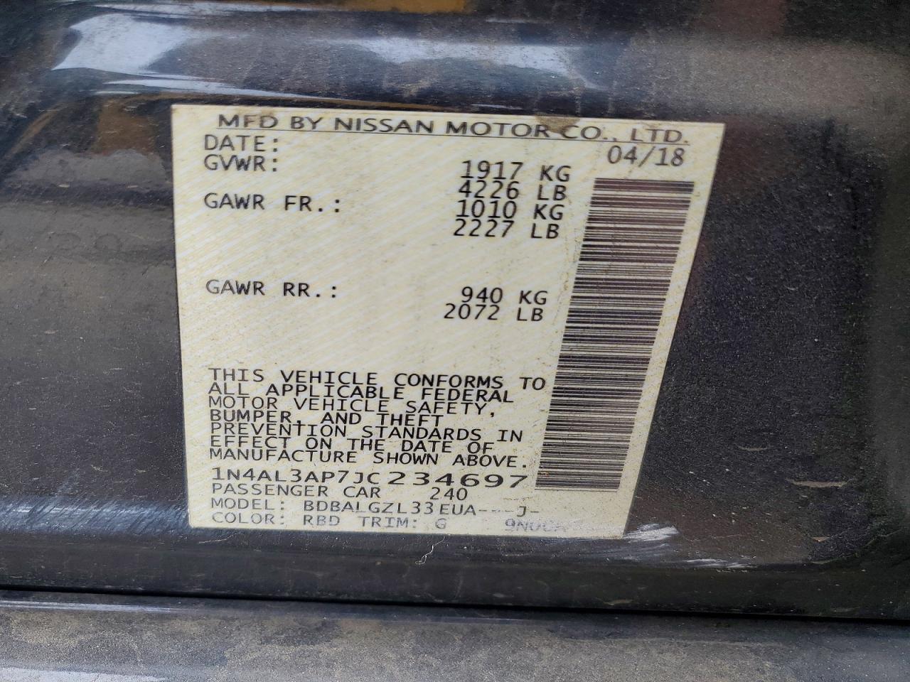 2018 NISSAN ALTIMA