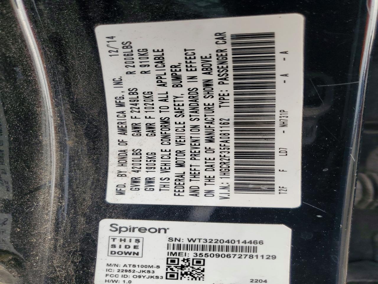 2015 HONDA ACCORD