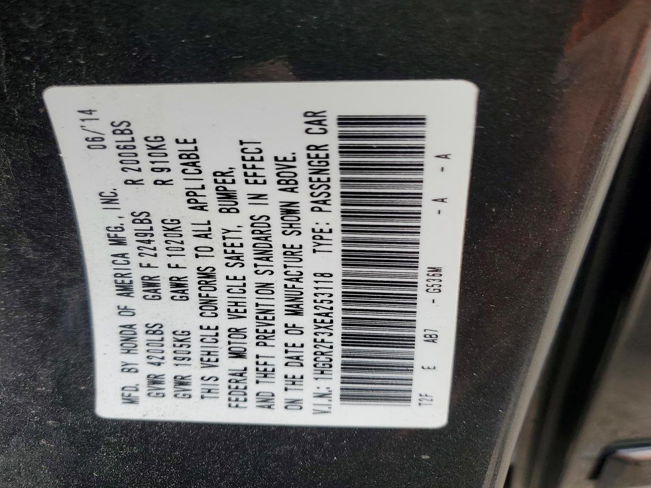 2014 HONDA ACCORD