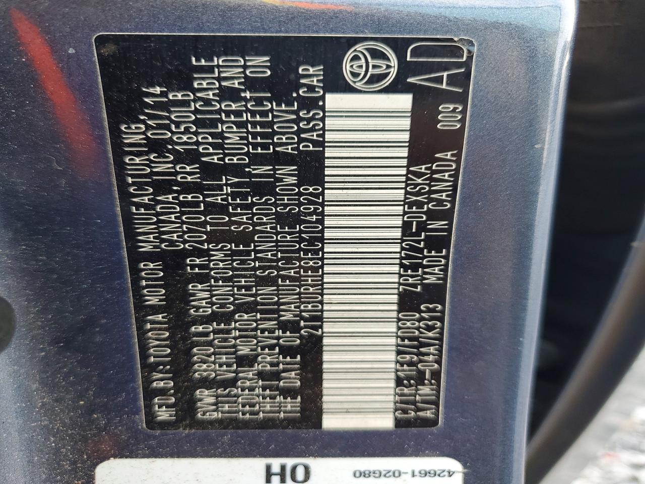 2014 TOYOTA COROLLA