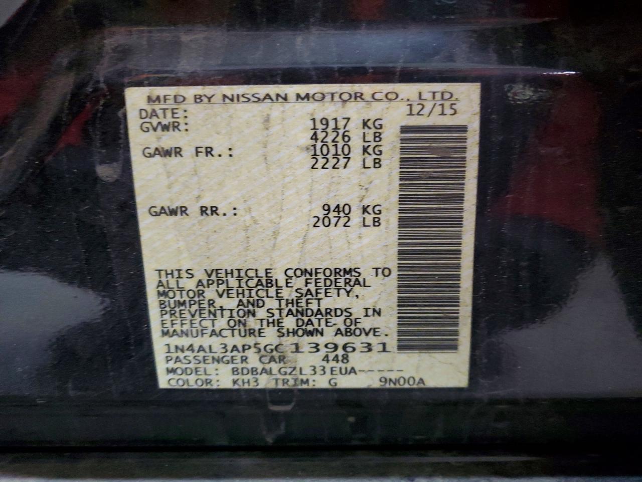2016 NISSAN ALTIMA