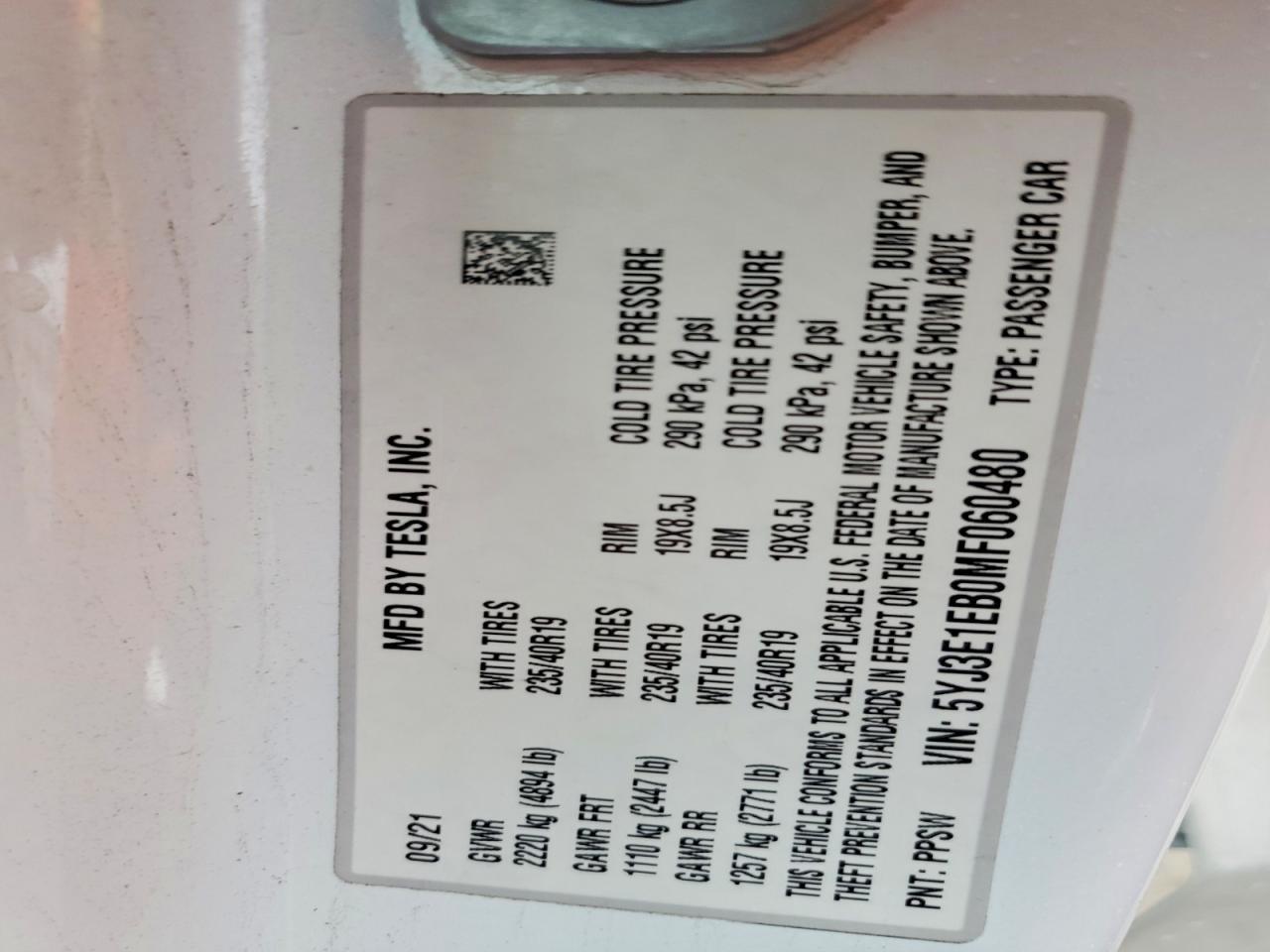 2021 TESLA MODEL 3