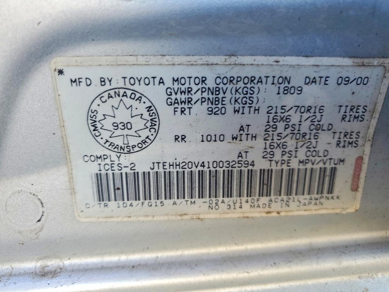 2001 TOYOTA RAV4