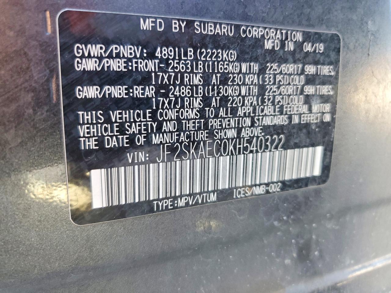 2019 SUBARU FORESTER