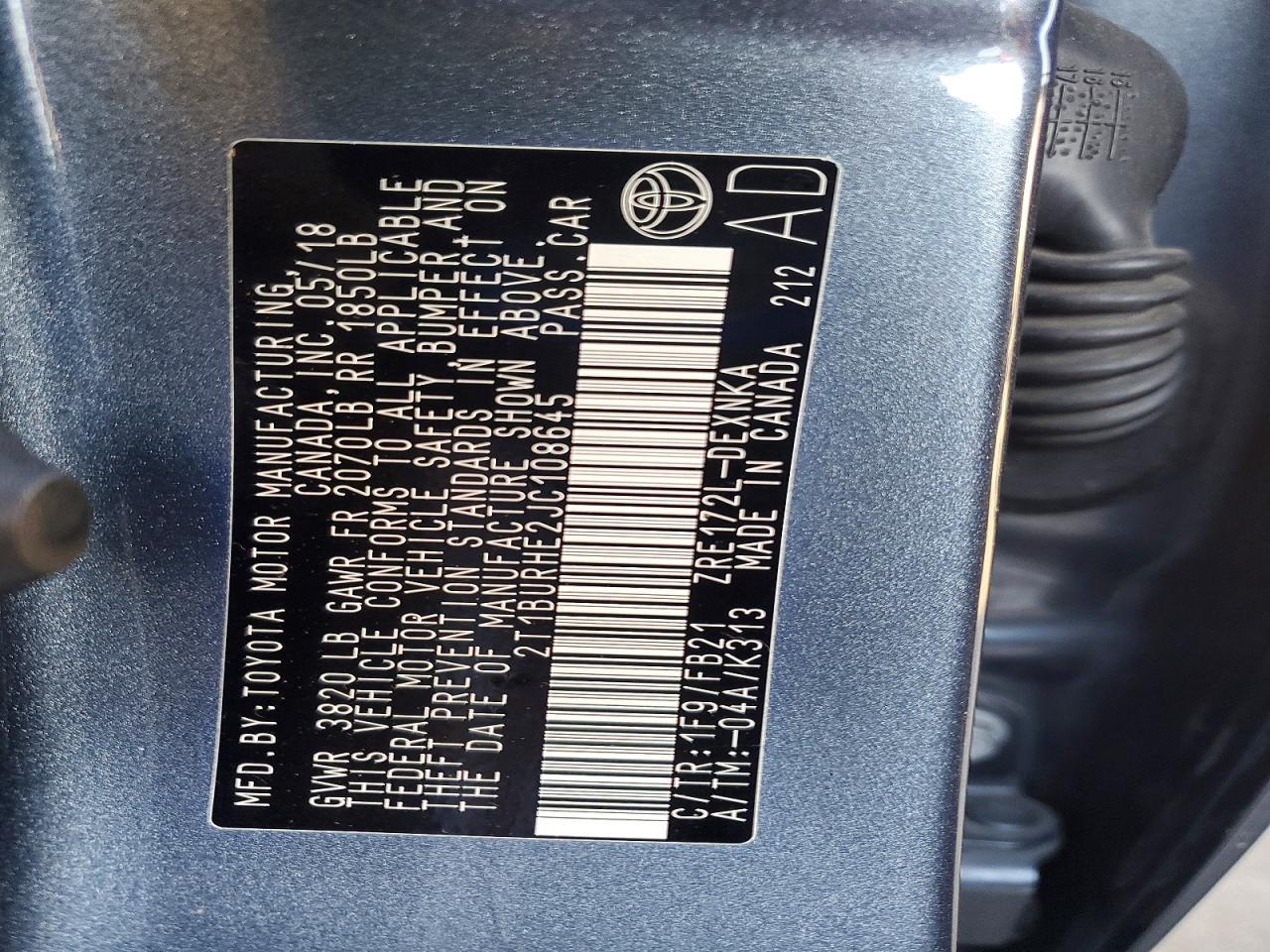 2018 TOYOTA COROLLA