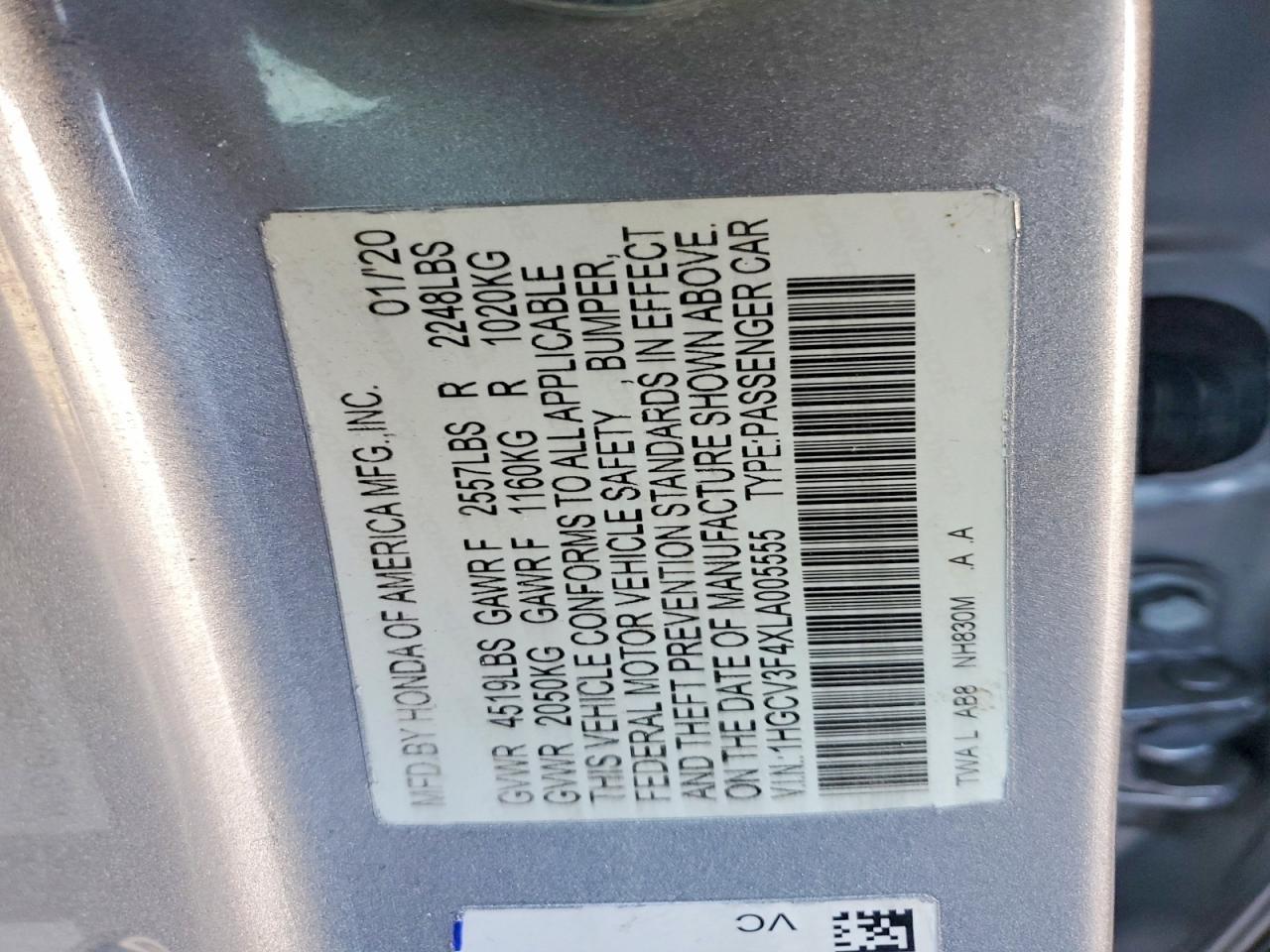 2020 HONDA ACCORD