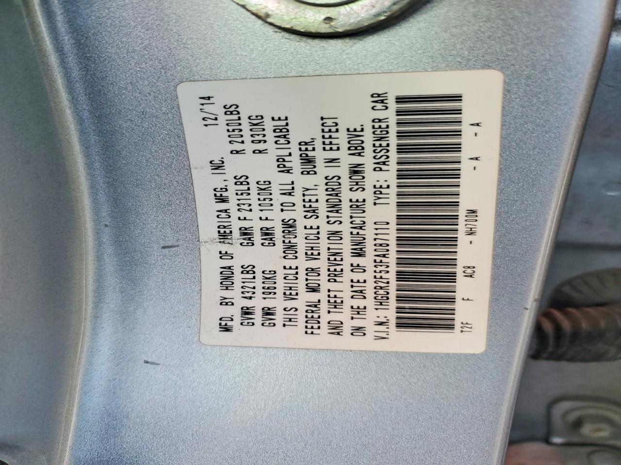 2015 HONDA ACCORD
