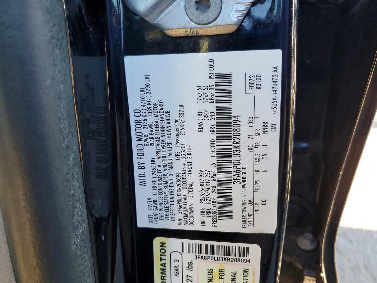 2019 FORD FUSION