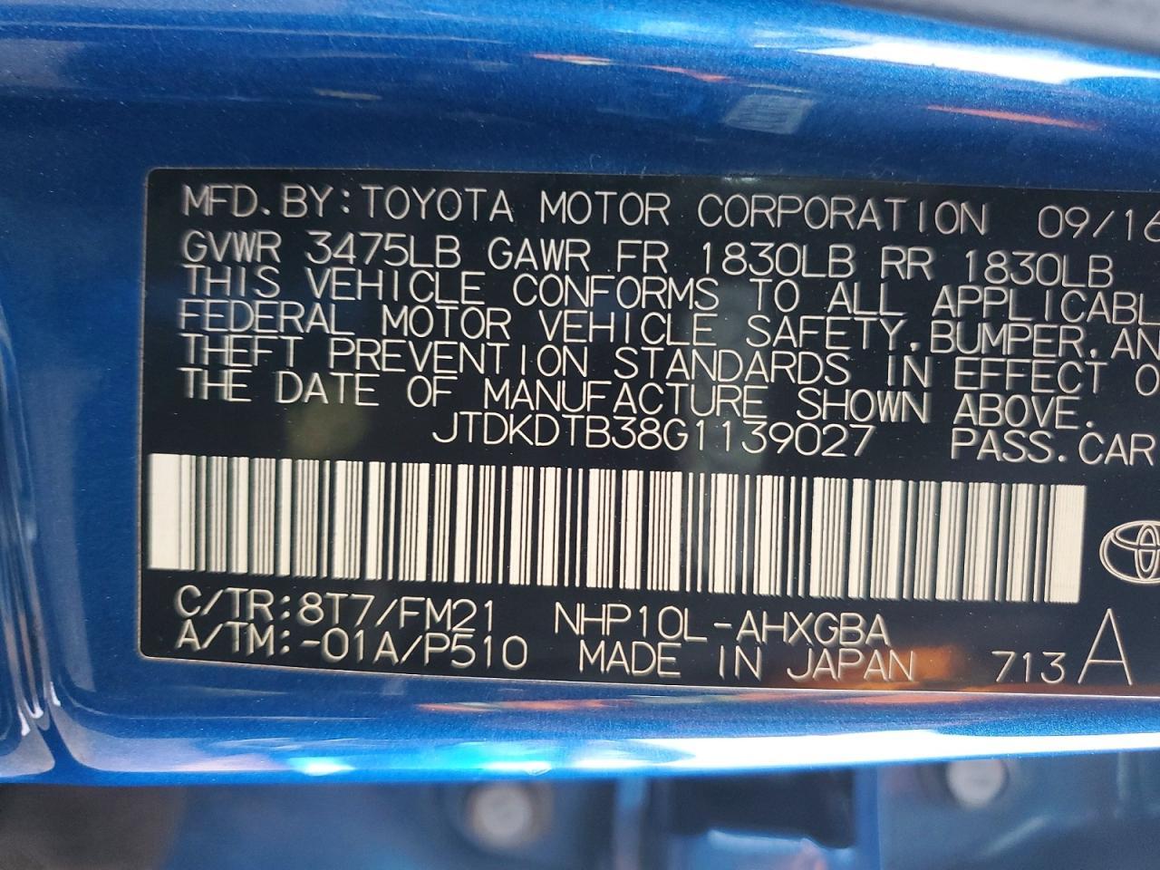 2016 TOYOTA Prius c