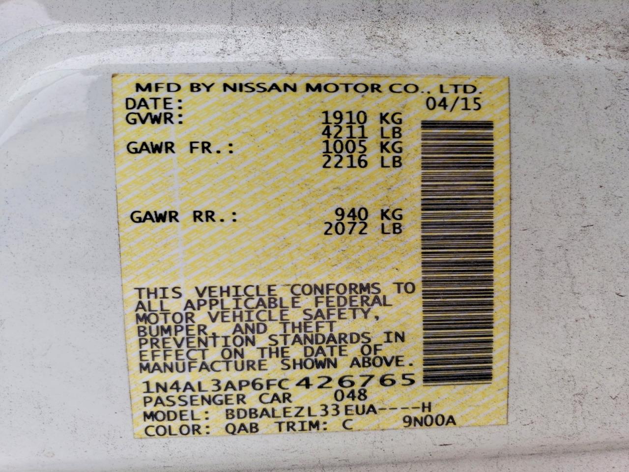 2015 NISSAN ALTIMA
