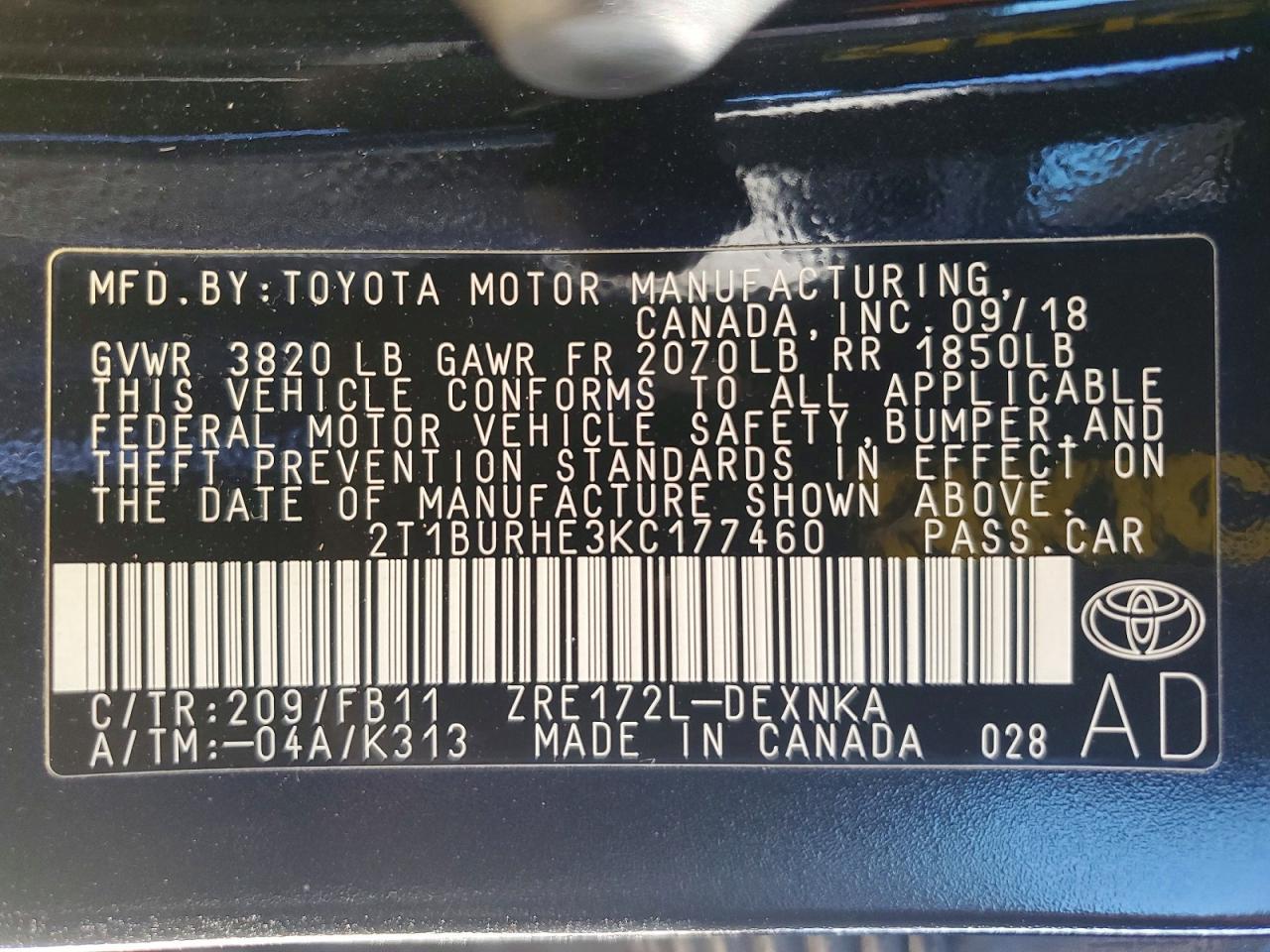 2019 TOYOTA COROLLA