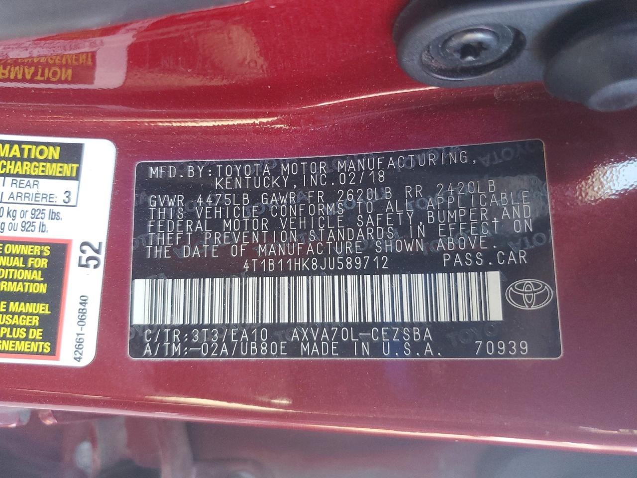 2018 TOYOTA CAMRY