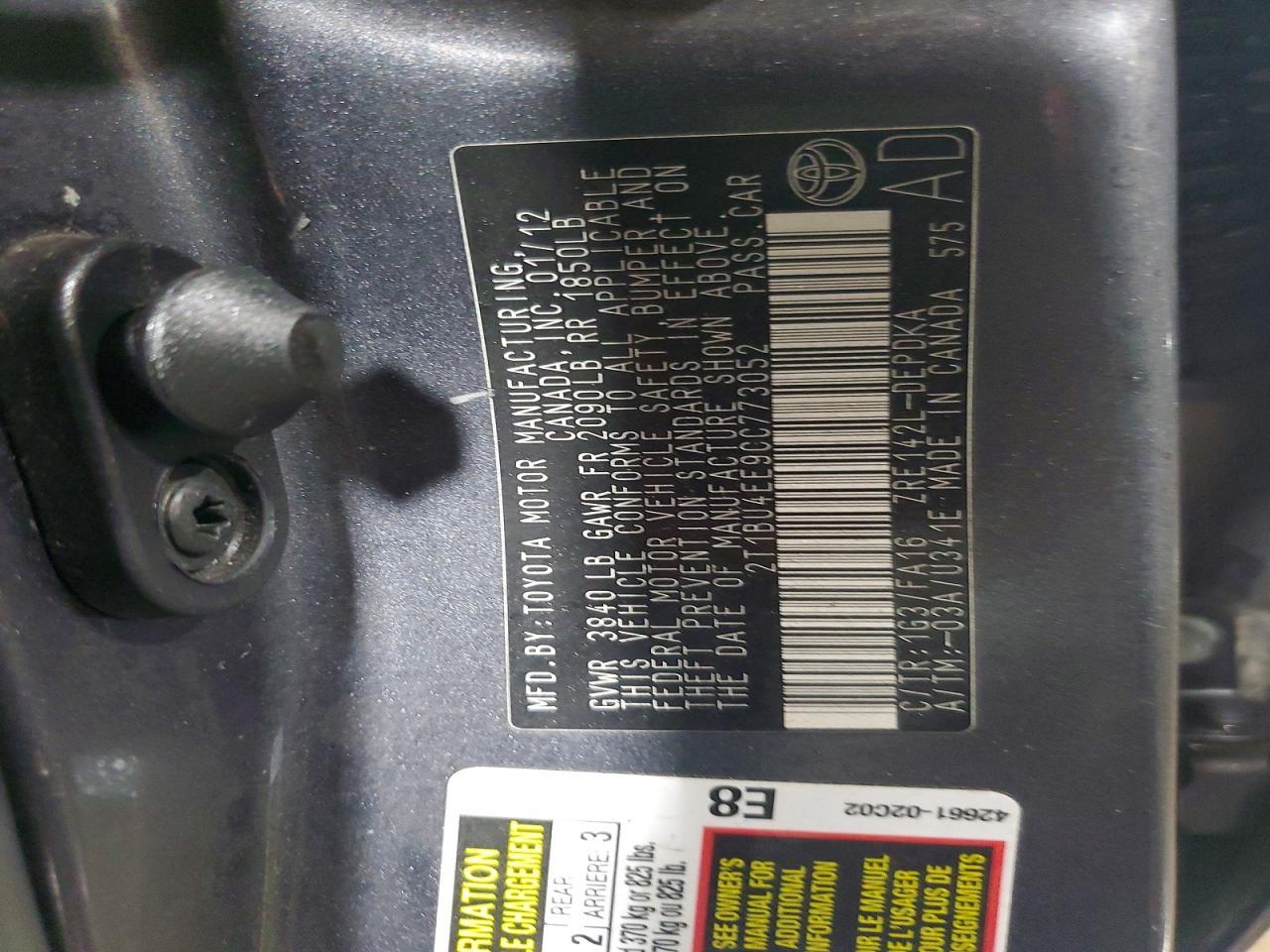 2012 TOYOTA COROLLA