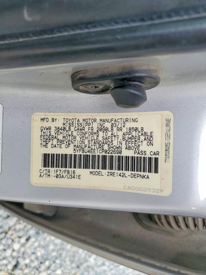 2012 TOYOTA COROLLA