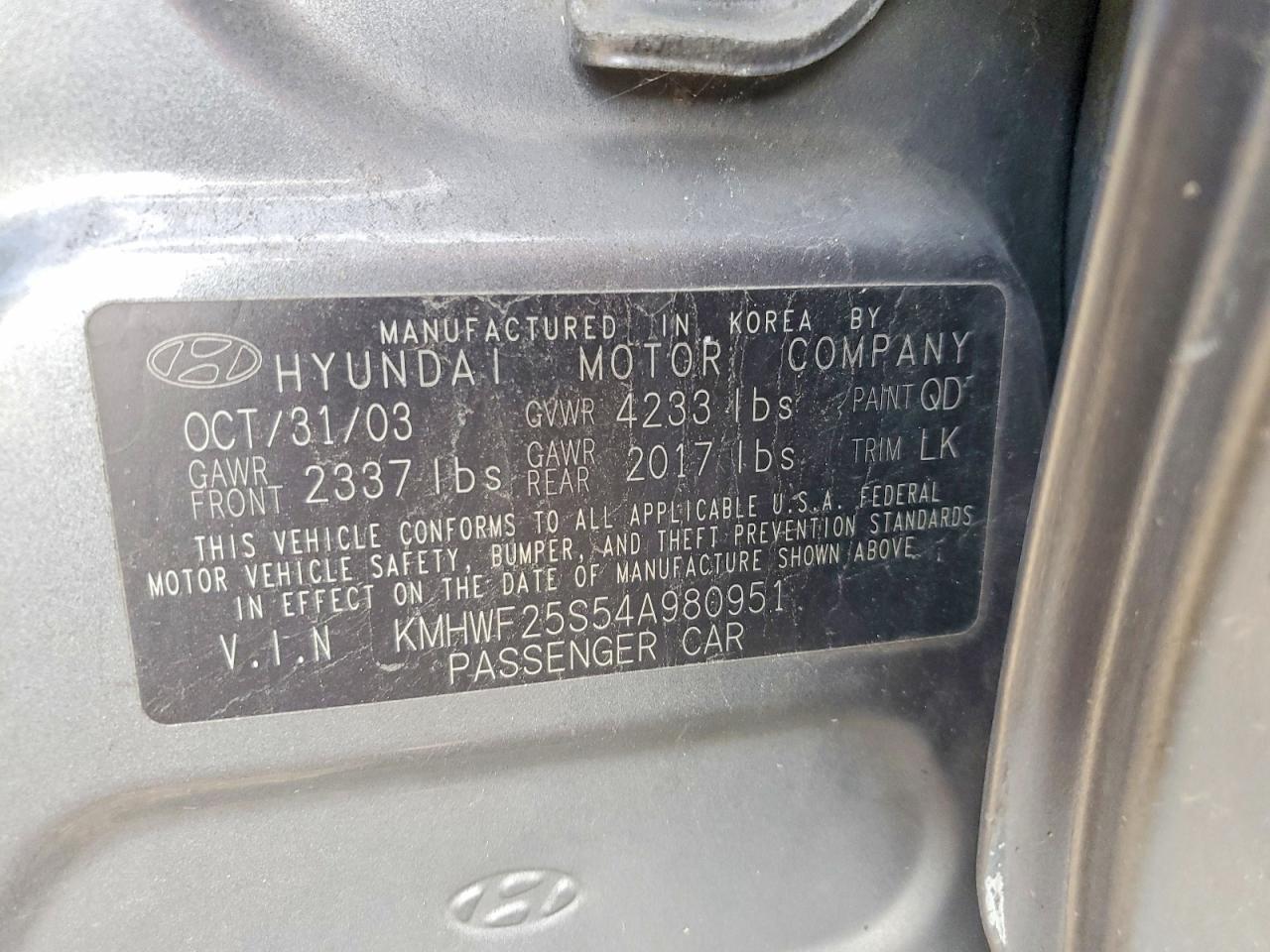 2004 HYUNDAI SONATA