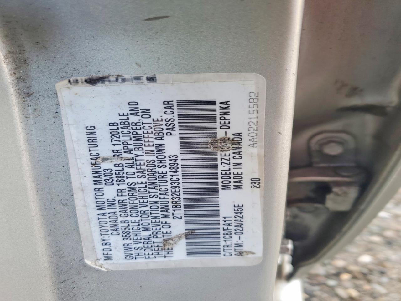 2003 TOYOTA COROLLA