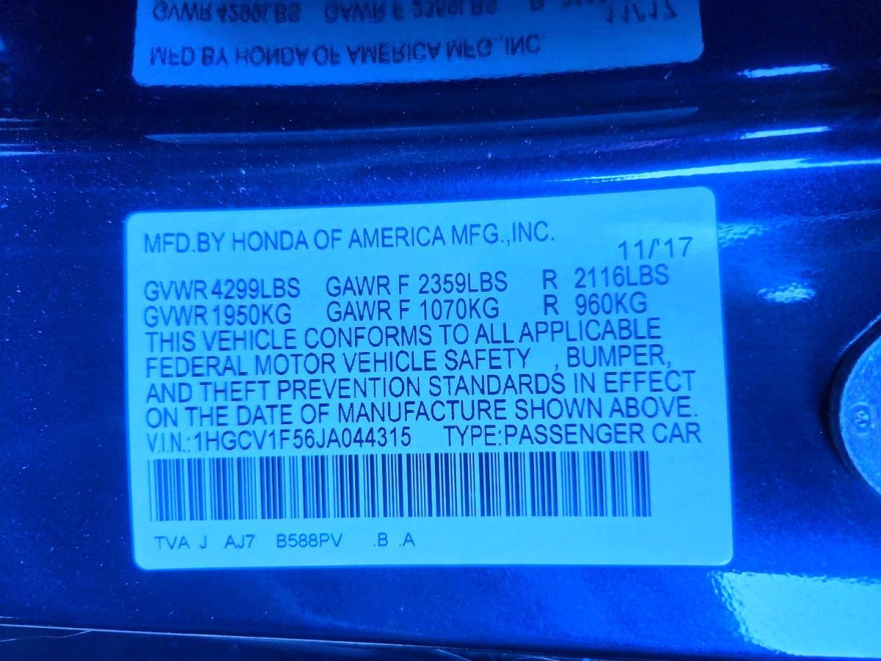 2018 HONDA ACCORD