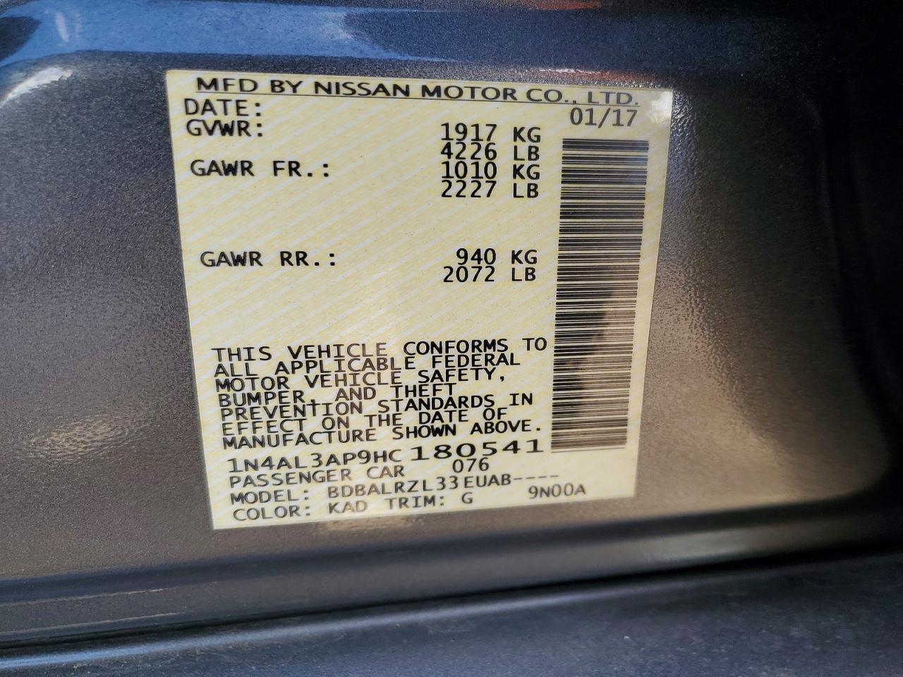 2017 NISSAN ALTIMA