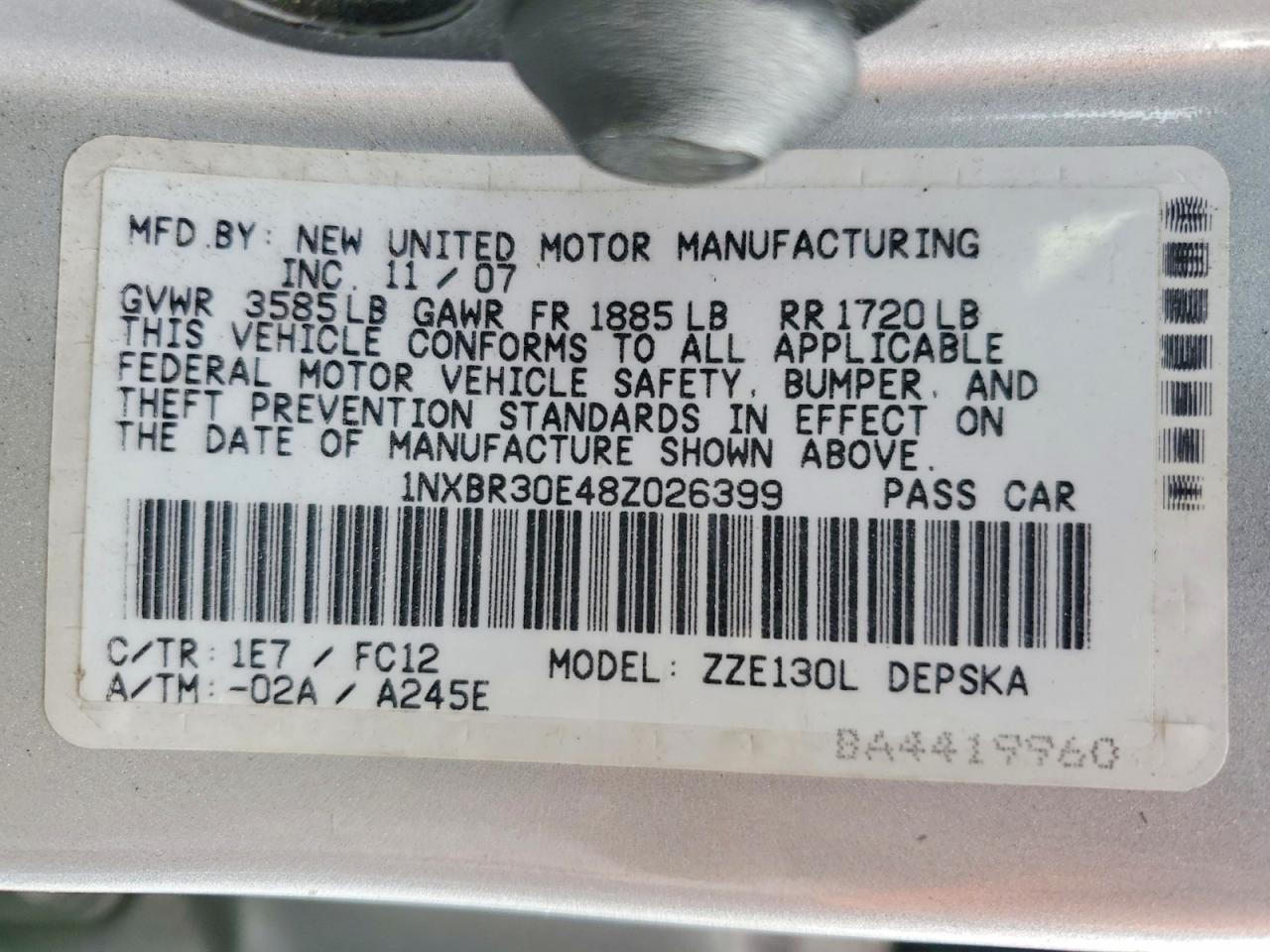 2008 TOYOTA COROLLA