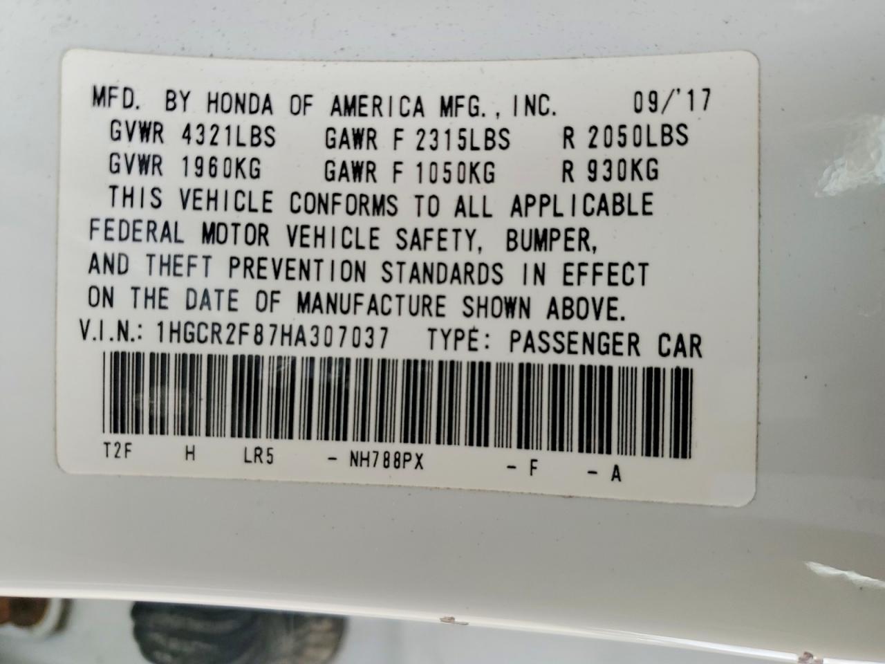 2017 HONDA ACCORD