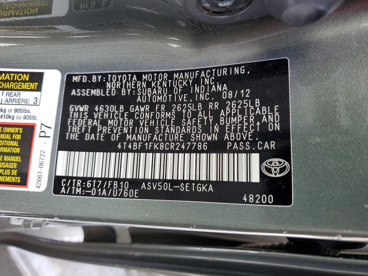 2012 TOYOTA CAMRY