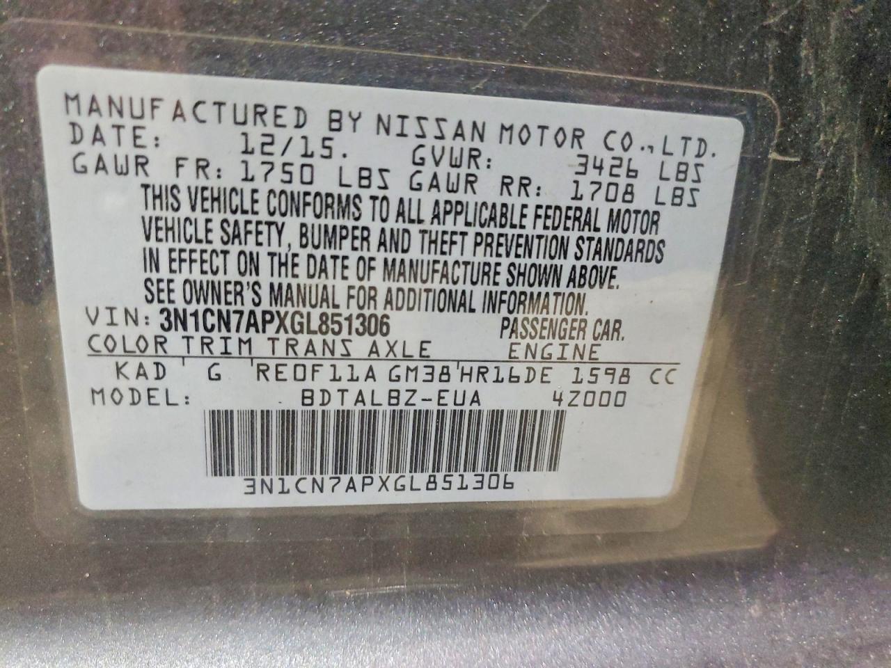 2016 NISSAN VERSA