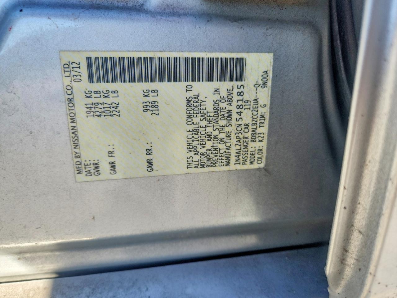2012 NISSAN ALTIMA