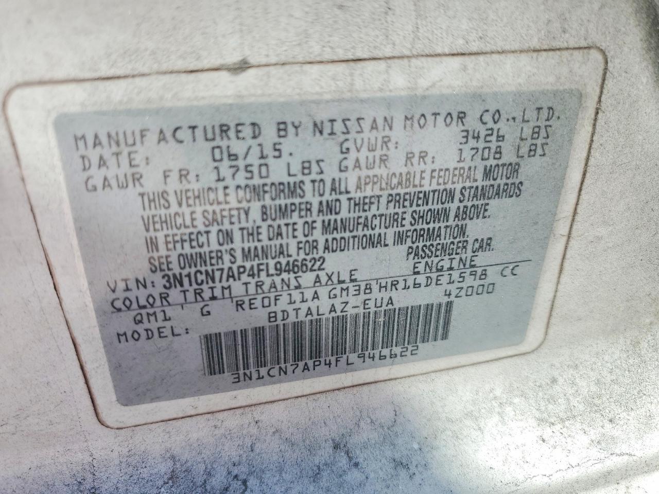 2015 NISSAN VERSA