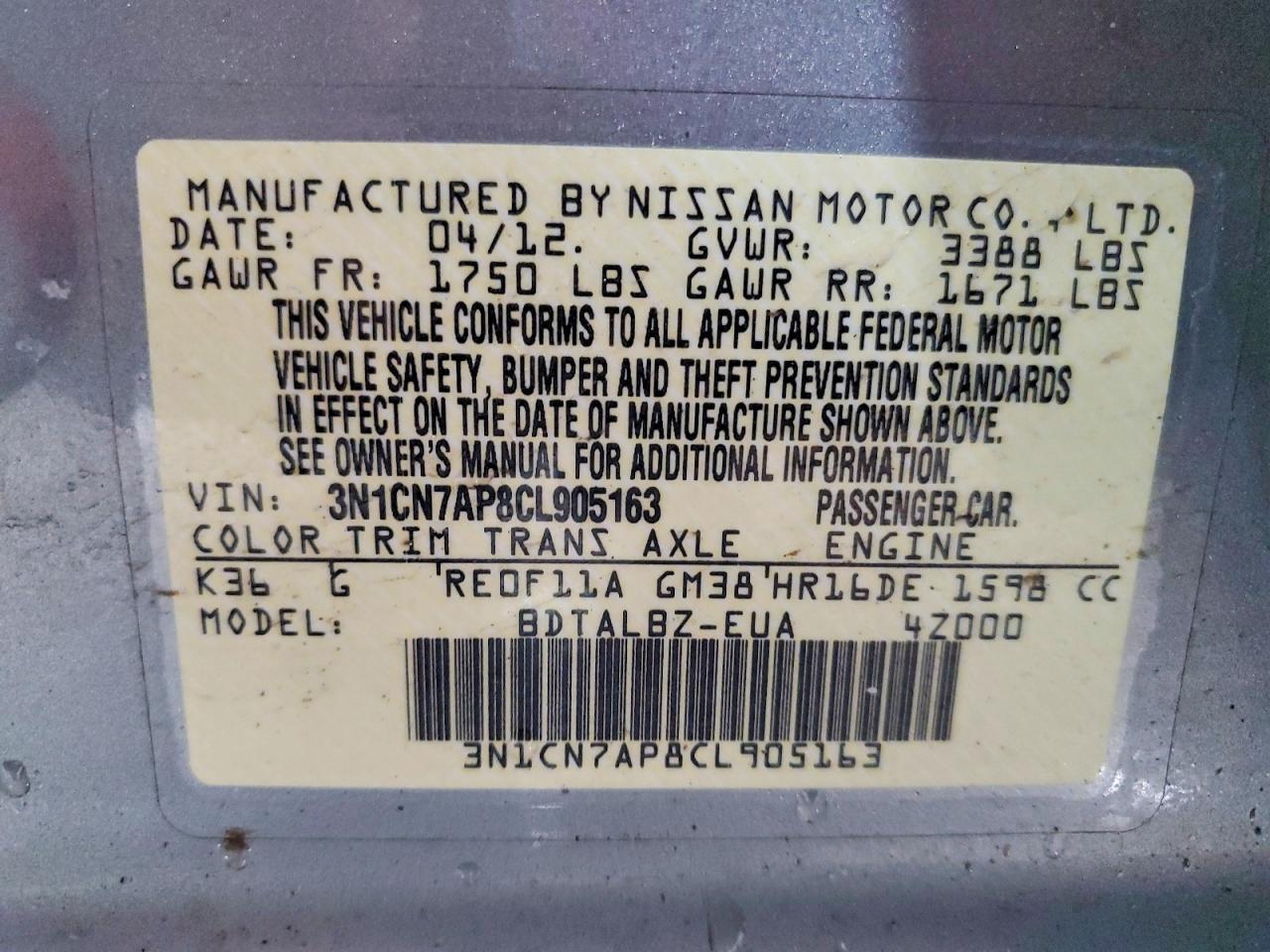 2012 NISSAN VERSA