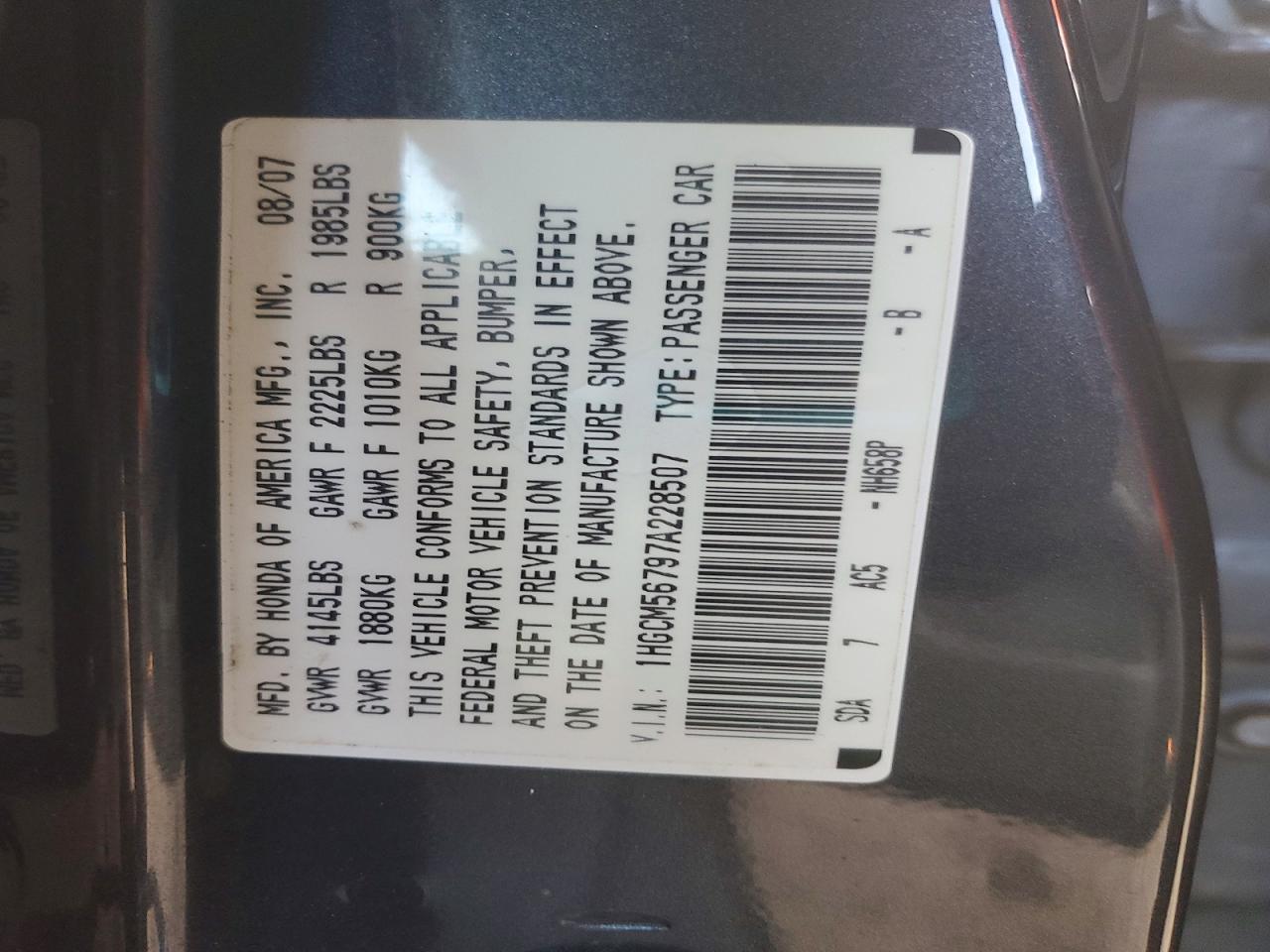 2007 HONDA ACCORD