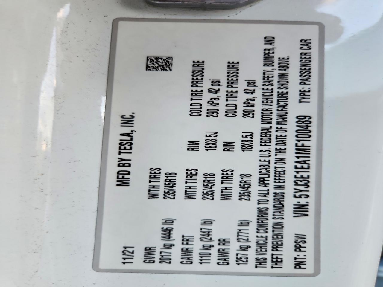 2021 TESLA MODEL 3