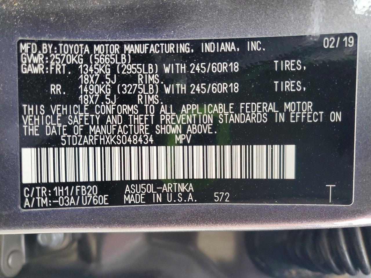 2019 TOYOTA HIGHLANDER