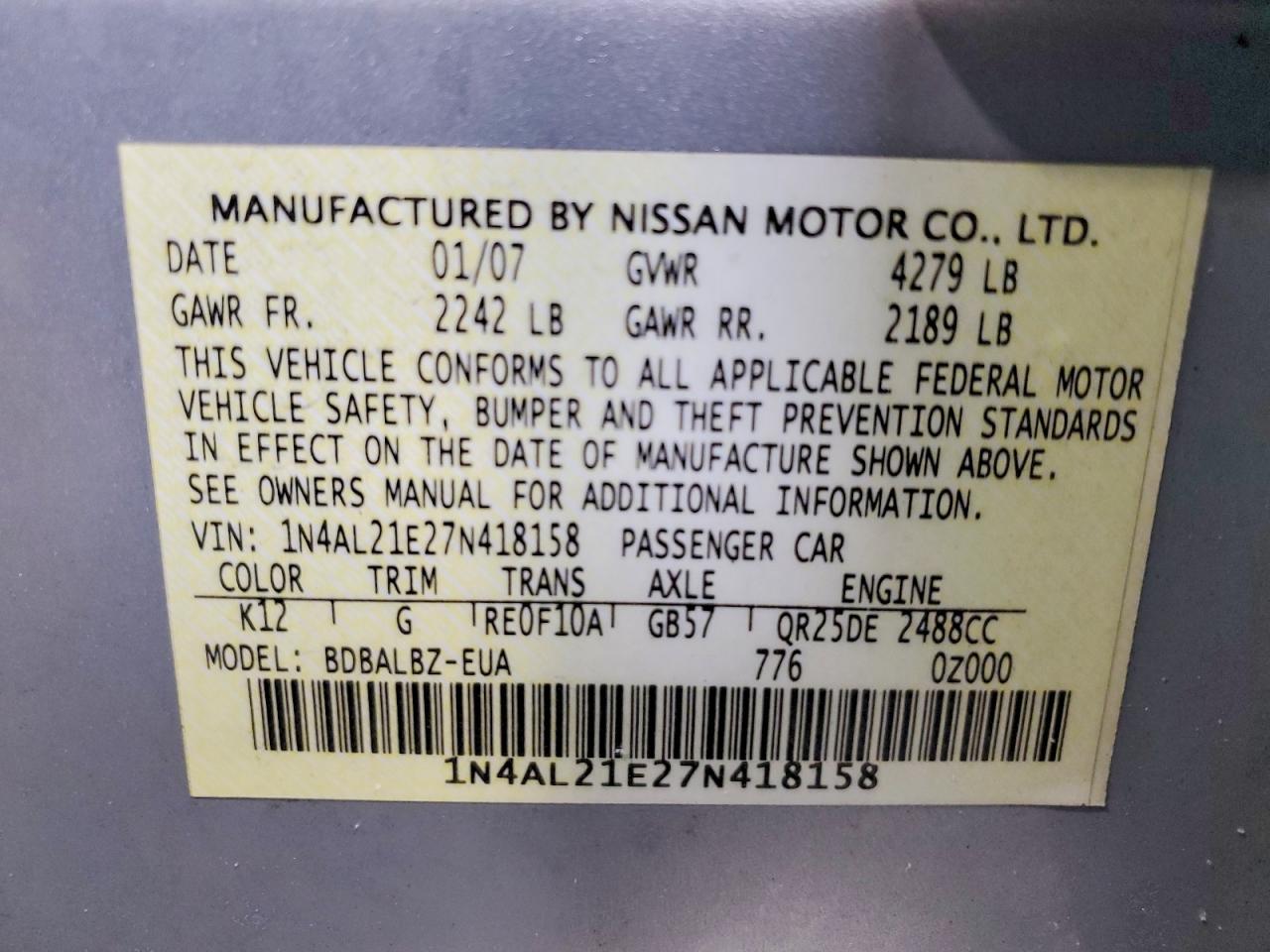 2007 NISSAN ALTIMA