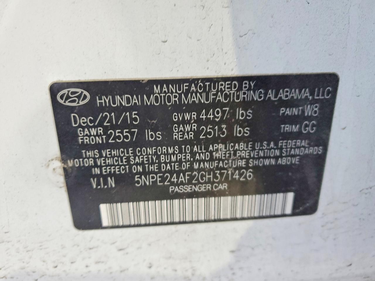 2016 HYUNDAI SONATA