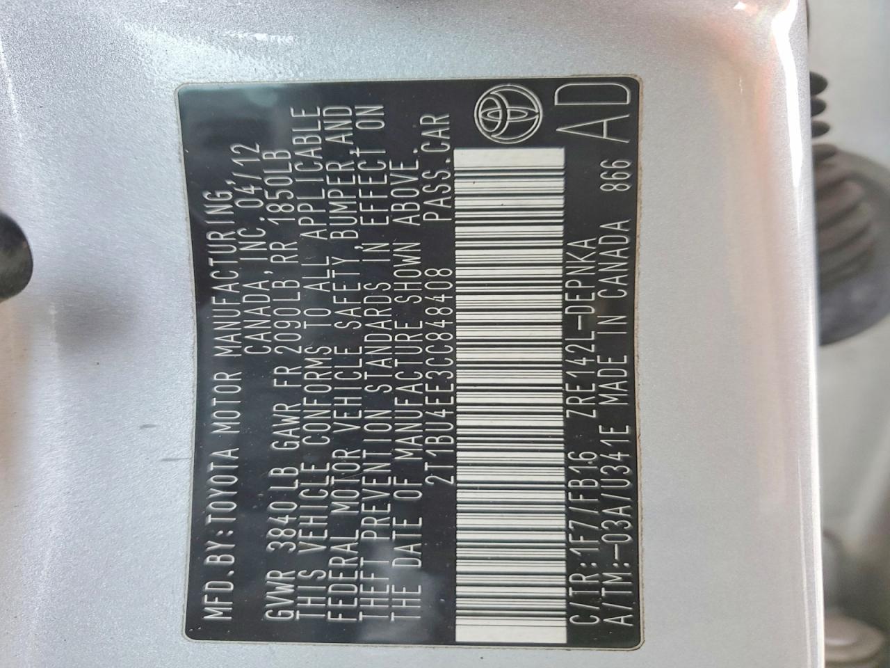 2012 TOYOTA COROLLA