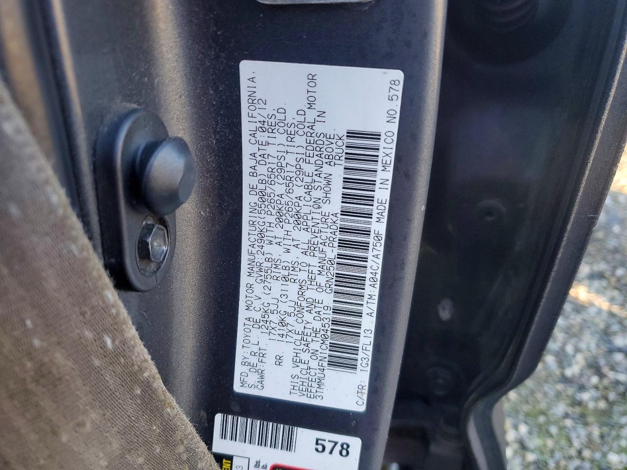 2012 TOYOTA TACOMA