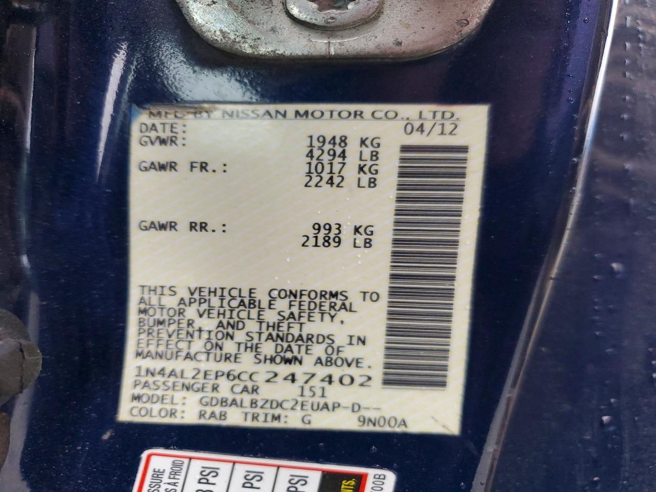 2012 NISSAN ALTIMA