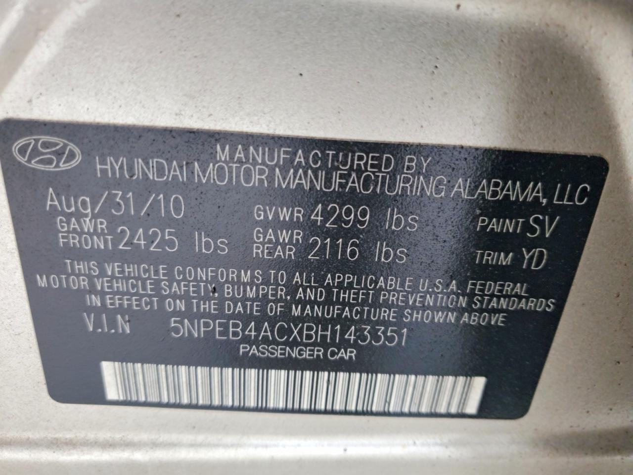 2011 HYUNDAI SONATA