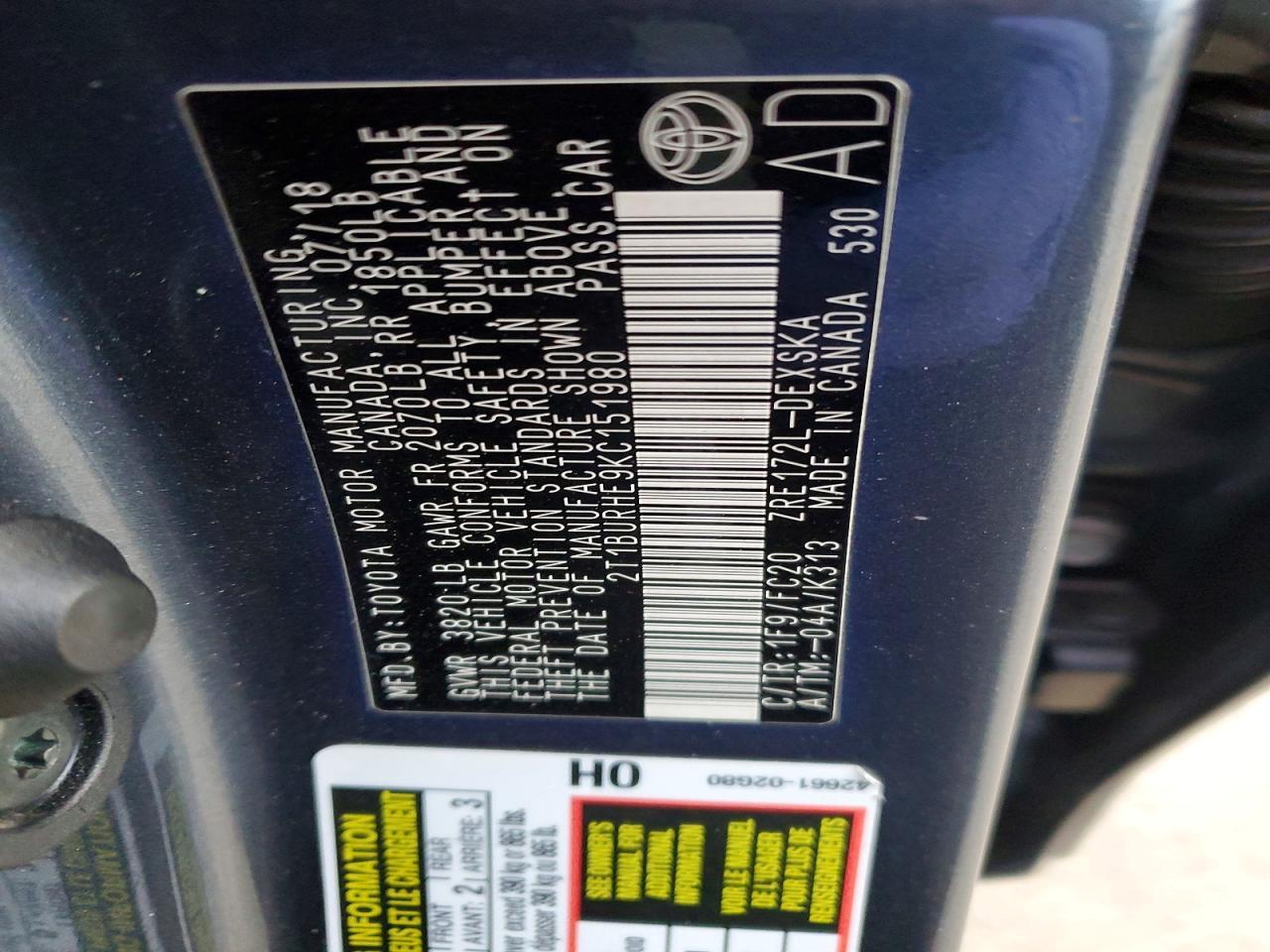2019 TOYOTA COROLLA