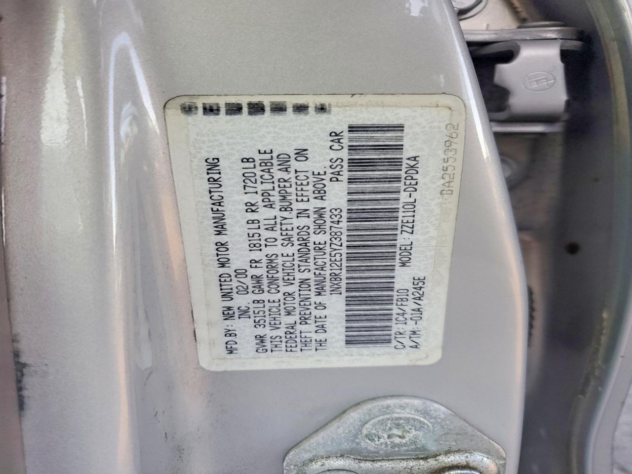 2000 TOYOTA COROLLA