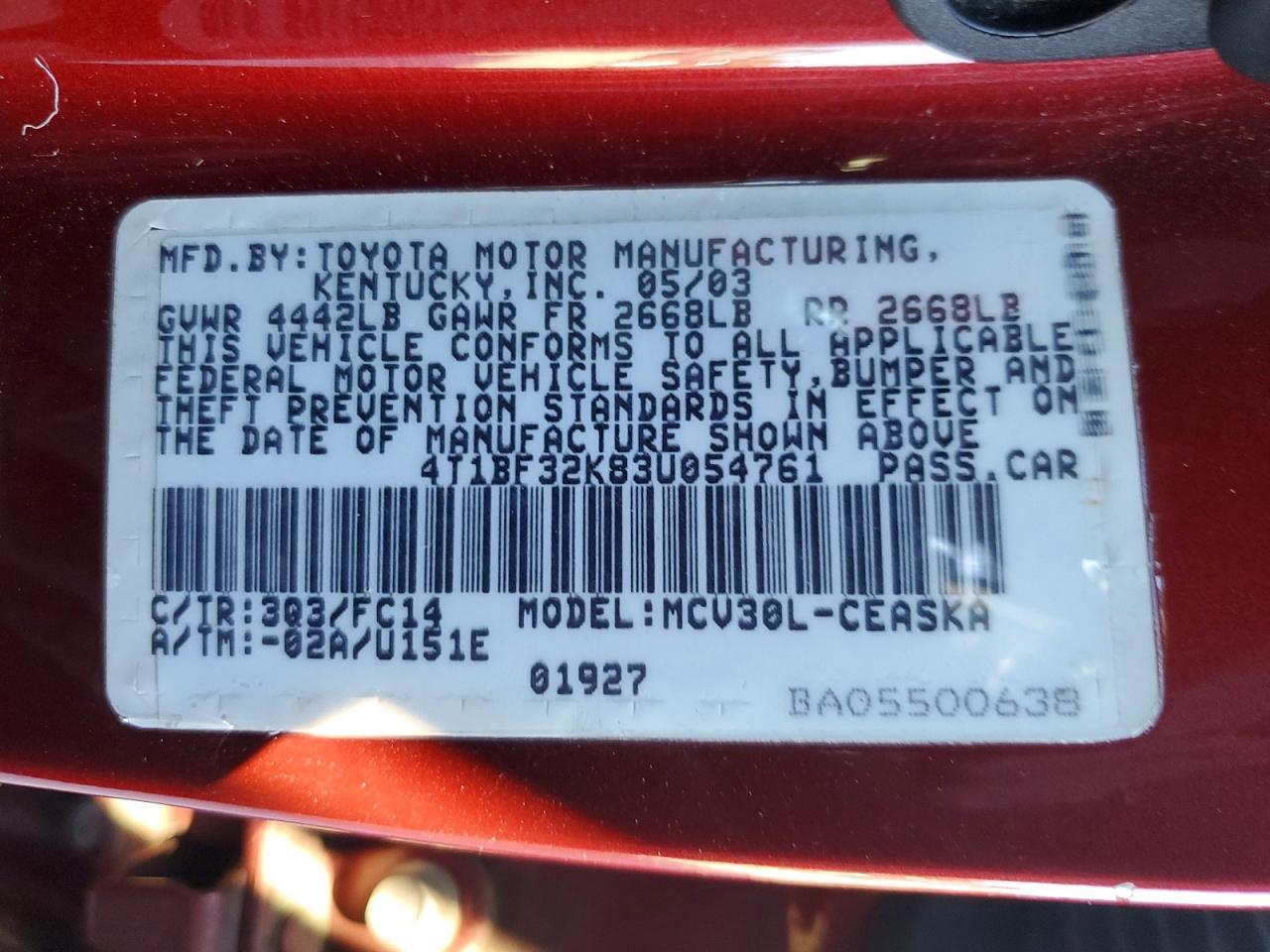 2003 TOYOTA CAMRY