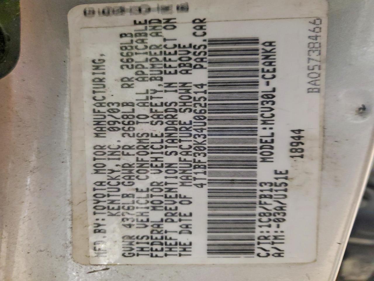 2004 TOYOTA CAMRY