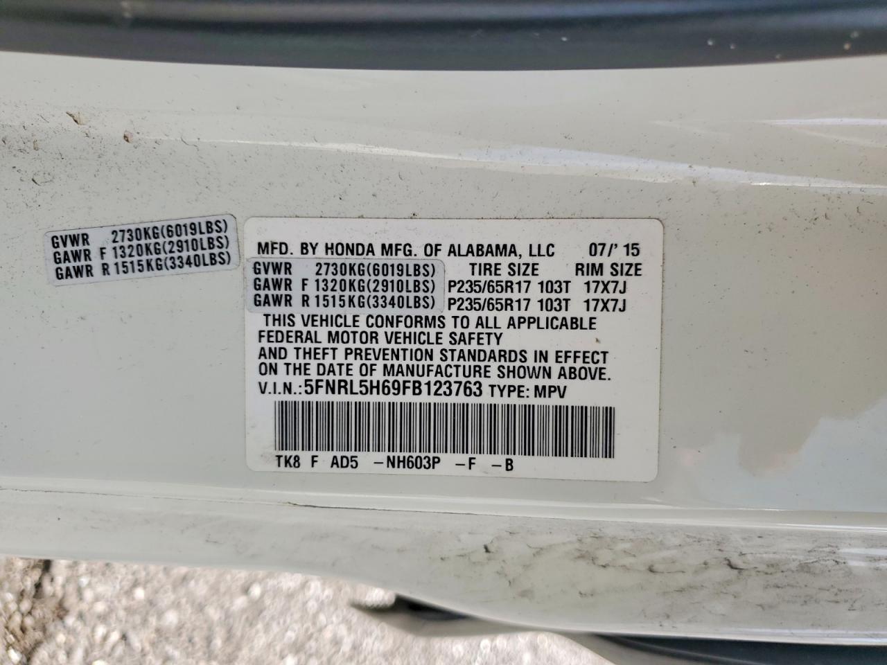 2015 HONDA ODYSSEY